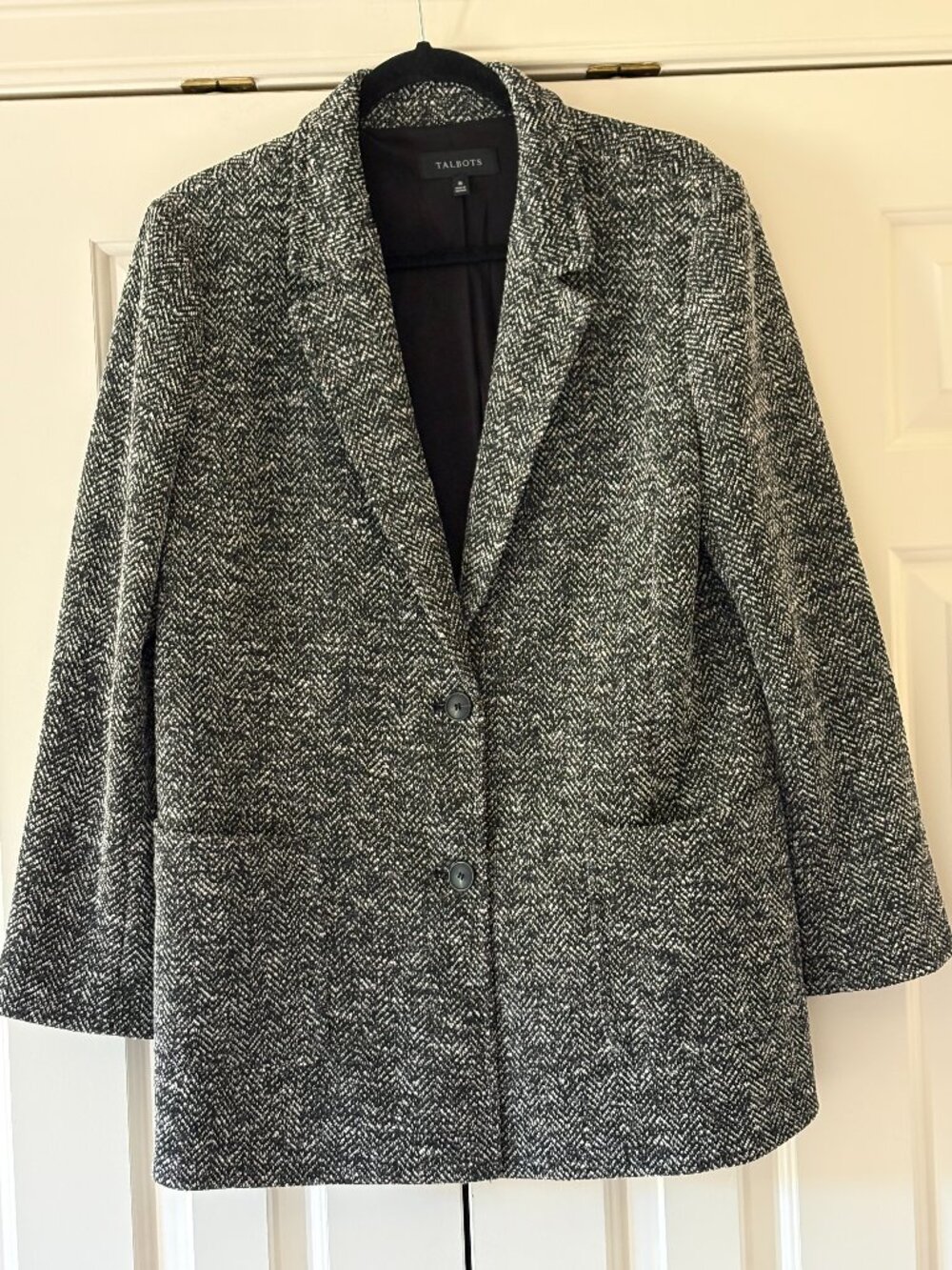 Talbots Black & White Herringbone Blazer Sz 16